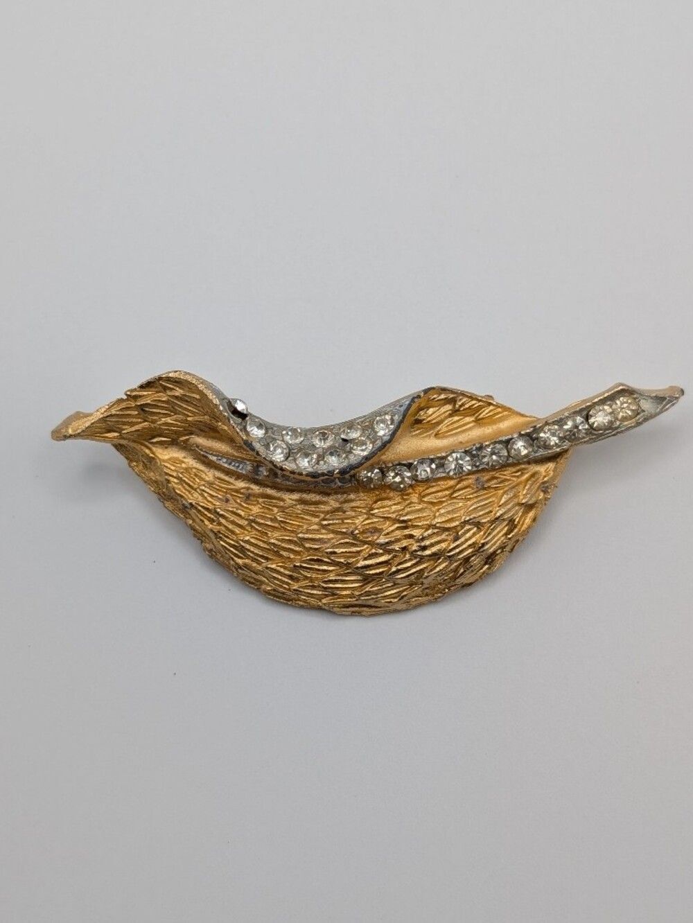 Vintage D'Orlan Heavy Cast Ribbon Leaf Brooch 1960s Marcel Boucher Mold MCM Glam